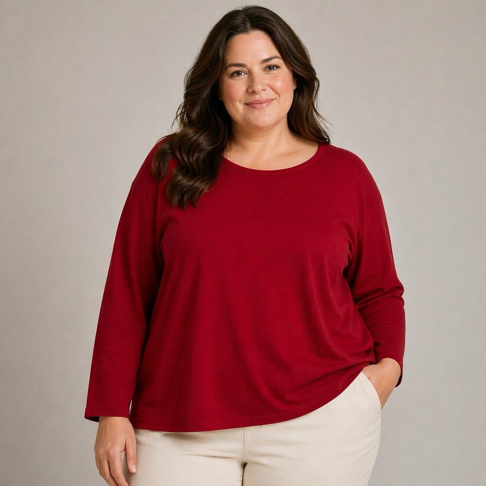 LL Bean Pima Cotton Tee 3X Red Long Sleeve Round Neck Coastal Casual #207239